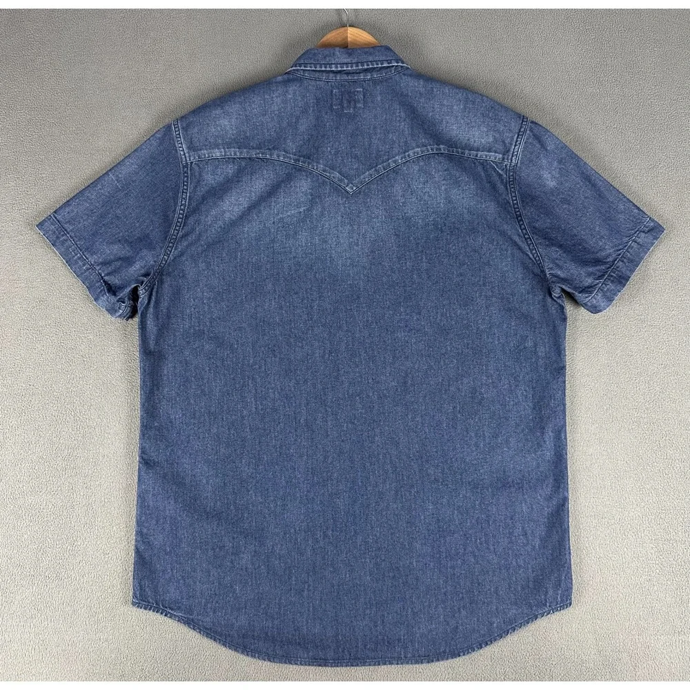 Levis Pearl Snap Shirt Mens Large Blue Distressed Denim Western Cowboy Rodeo